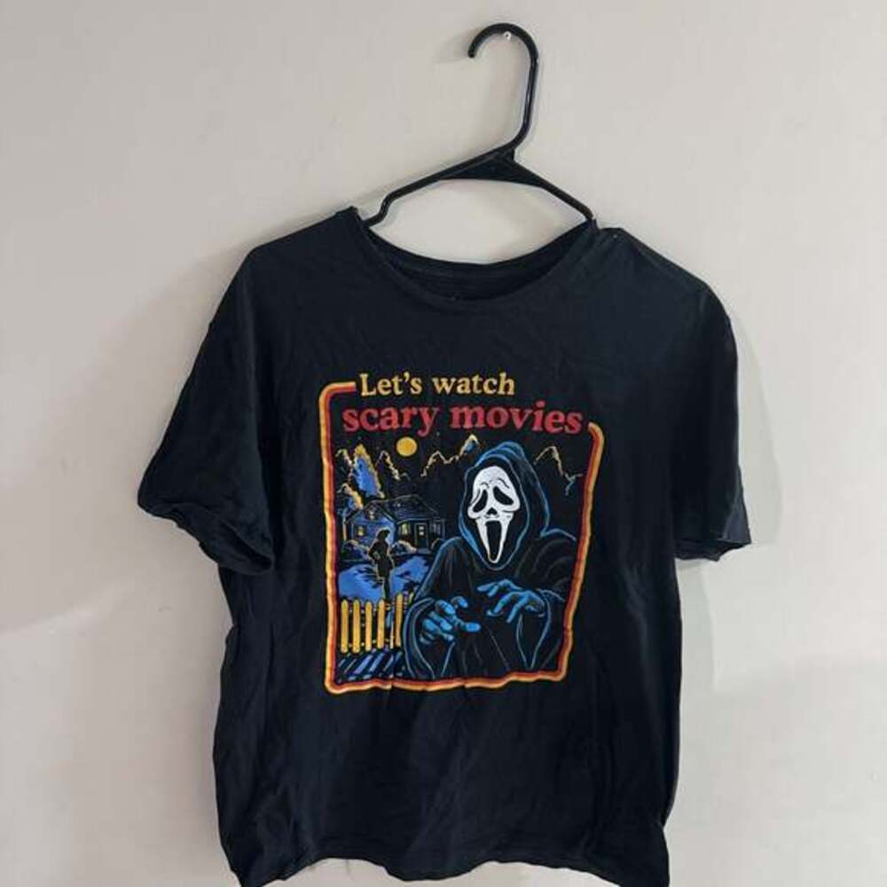 Ghost Face Let's Watch Scary Movies Graphic T-Shirt Black Men's Size Large